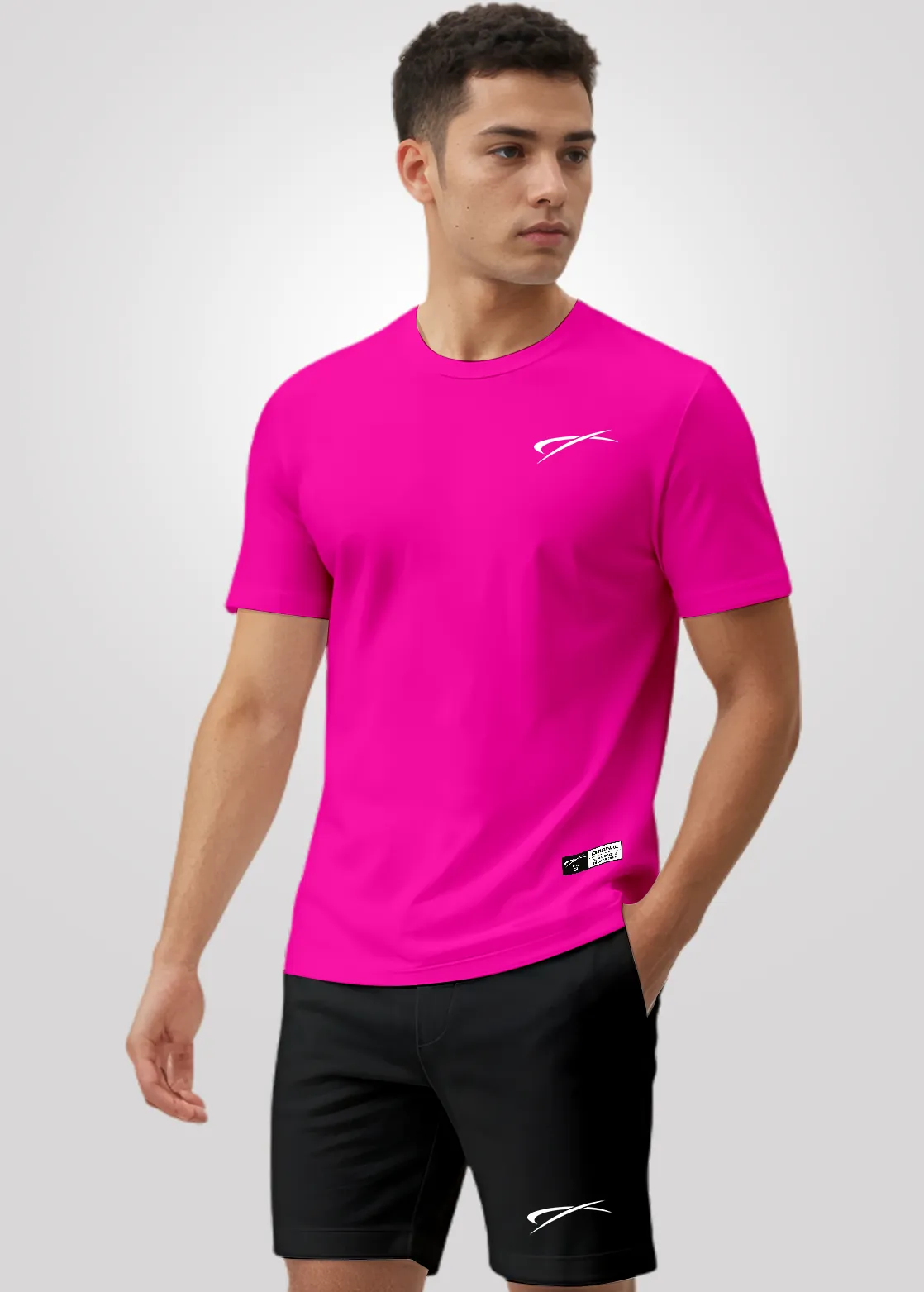 Camiseta Poliamida Crepe Masculina Treino - Rosa neon